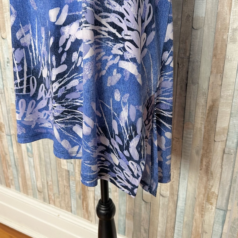 Clara Sun Woo XL Blue Artsy Botanical Print Asymmetric Jersey Tunic Top Tank - Picture 4 of 7